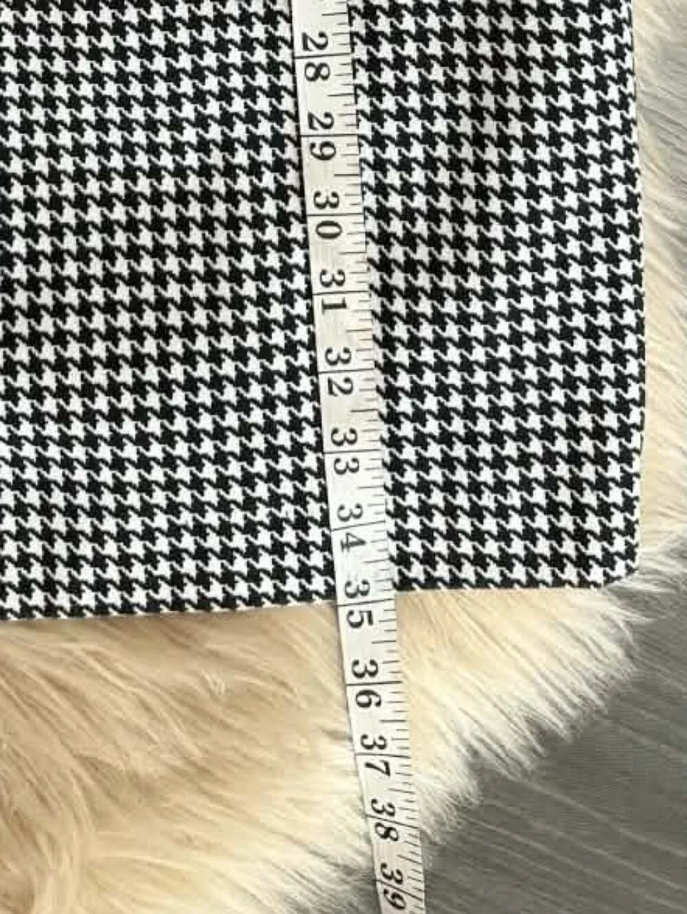 Vintage Handmade Houndstooth Mid-Length Coat with‎ Black Trim Women's Size Large
